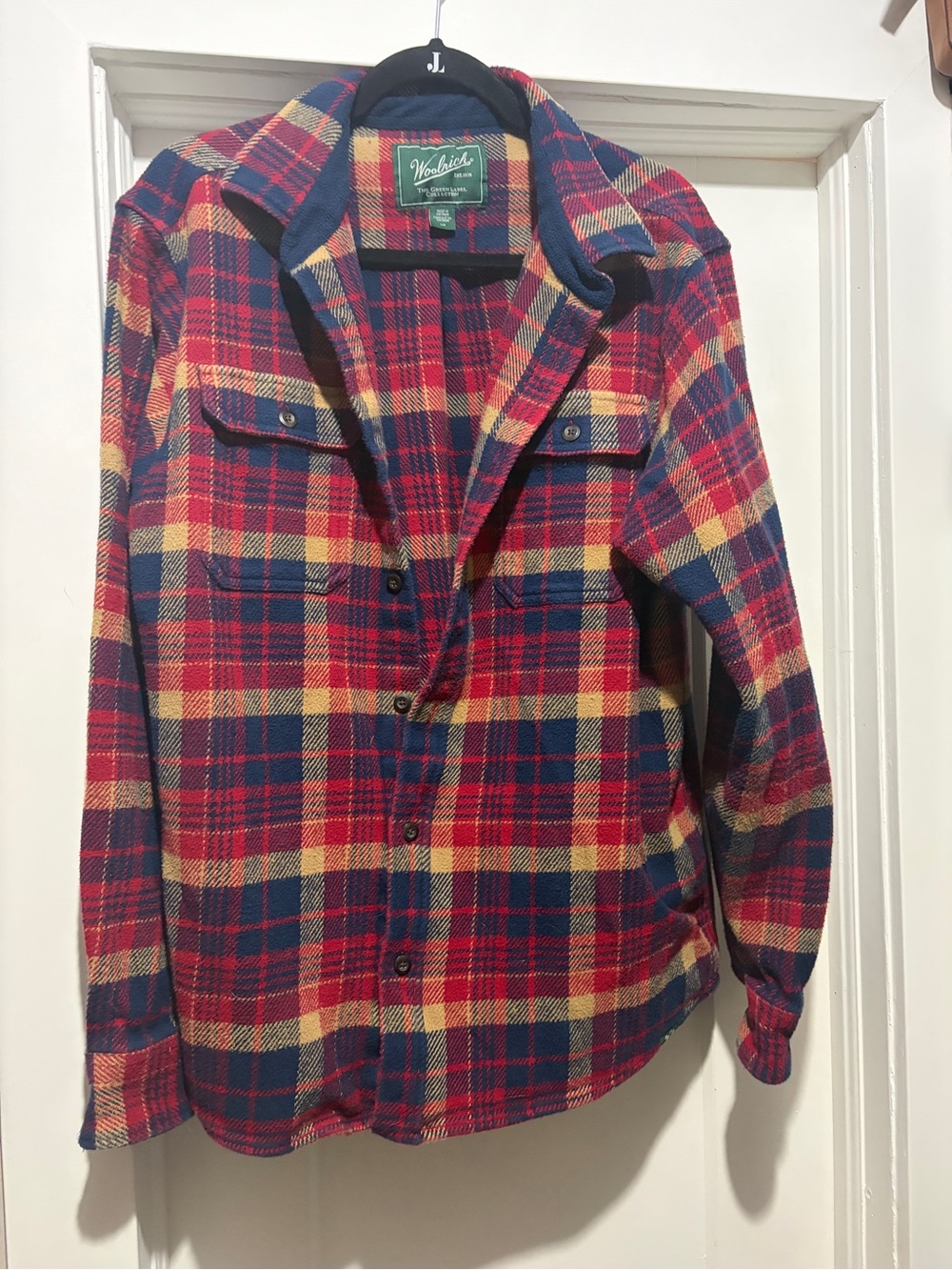 Men’s Woolrich Red, Navy & Cream Plaid Wool-Blend Utility Jacket